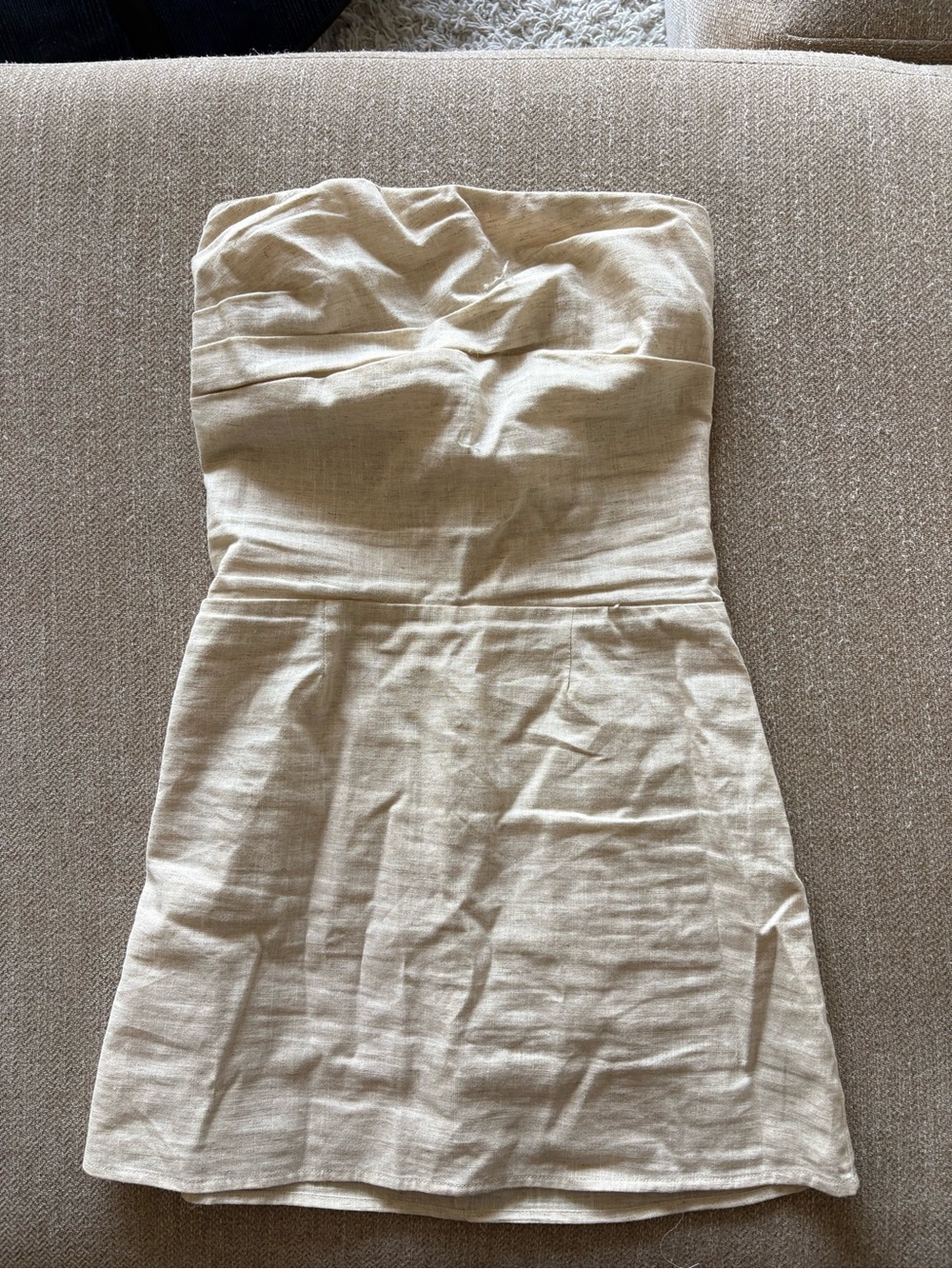 REVOLVE Strapless Linen-Blend Mini Dress in Cream